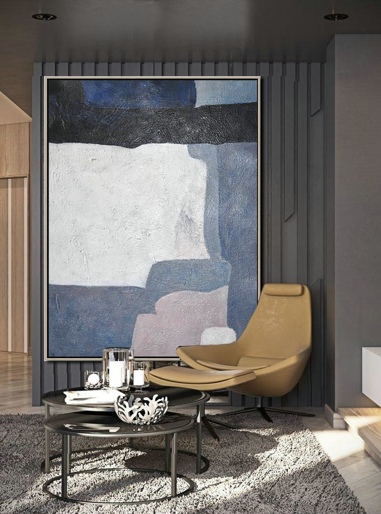 Large Modern Abstract Painting,Vertical Palette Knife Contemporary Art,Modern Paintings,Blue,White,Dark Blue,Violet.etc